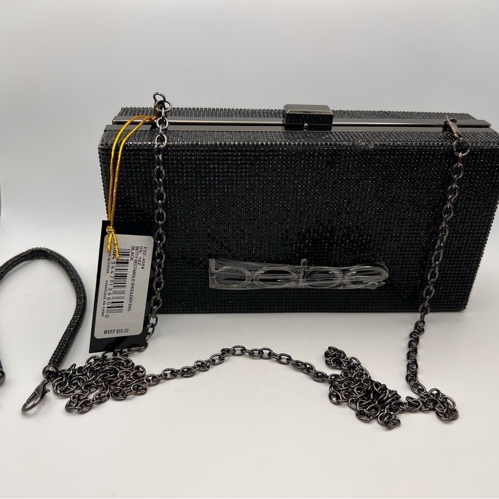 Bebe Black Textured Clutch with Chain